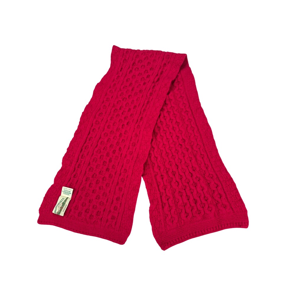 Arancrafts Ireland Red 100% Merino Wool Cable Knit Scarf Made in Ireland